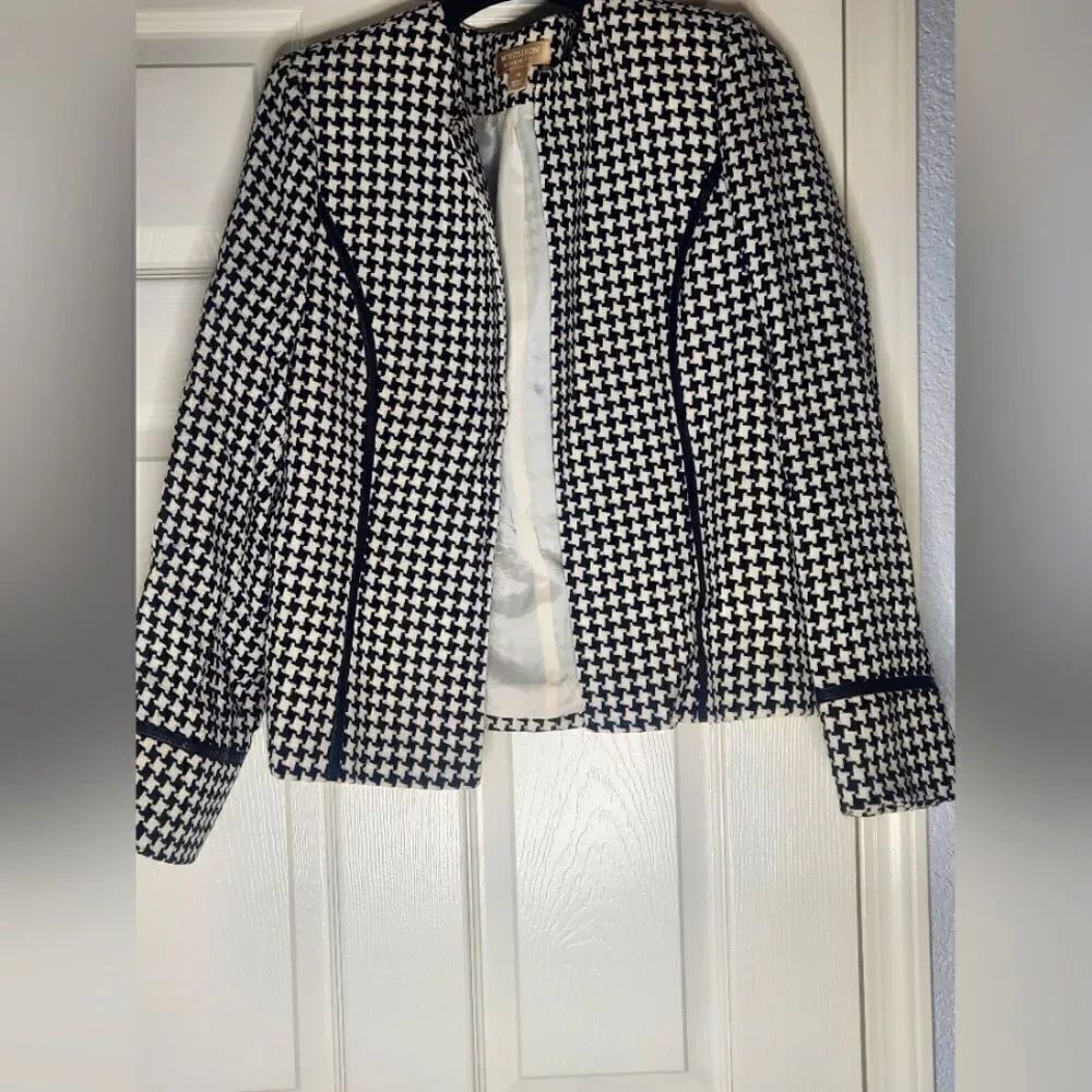 Nordstrom Studio 121 Houndstooth 14 WOOLBlend Lined Lngslv Women Open Blazer